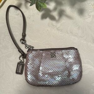 Coach Iridescent Mermaid Silver Sequin Wristlet.